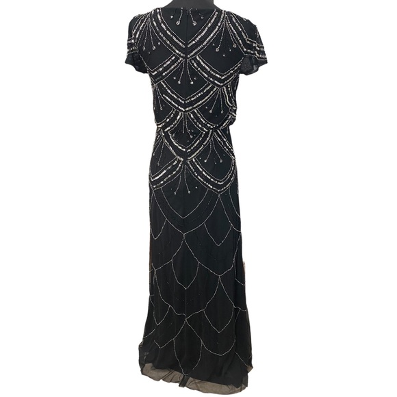 Adrianna Papell Black and Silver Beaded Blouson Formal Gown - Picture 4 of 11